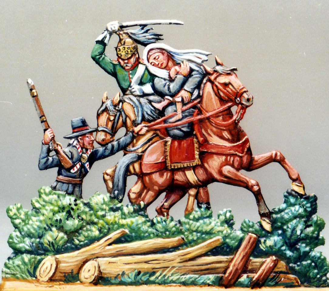 Dragoon defending woman and child, 1-sided - Glorious Empires-Historical Miniatures