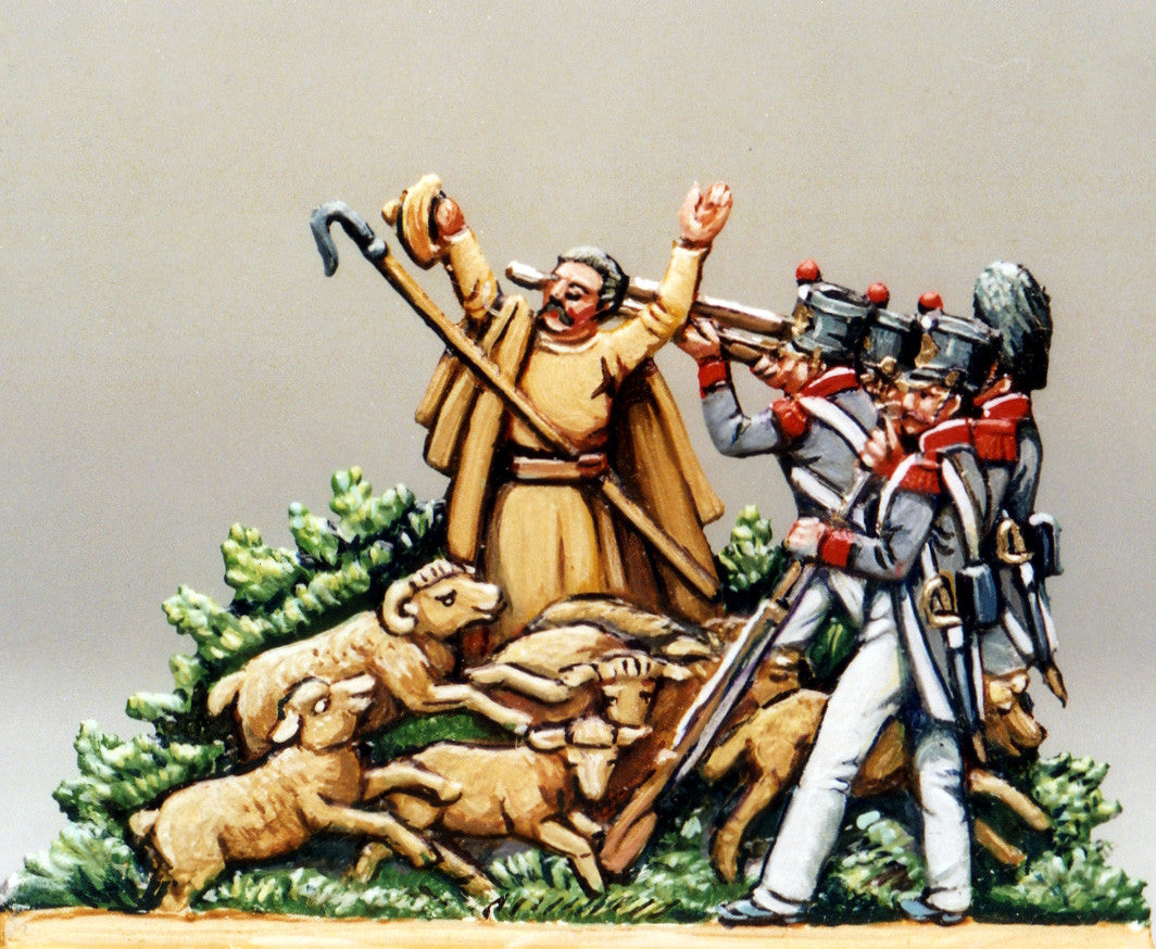 Shepherd and flock caught in the cross-fire, 1-sided - Glorious Empires-Historical Miniatures