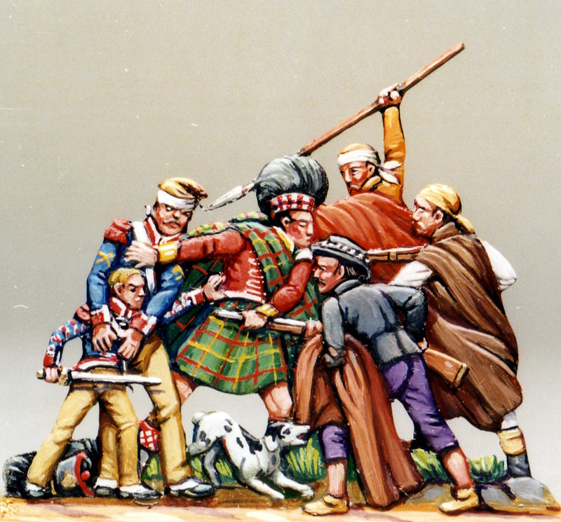 Scottish prisoner defending French boy and blind sapper against guerilleros, 1-sided - Glorious Empires-Historical Miniatures  